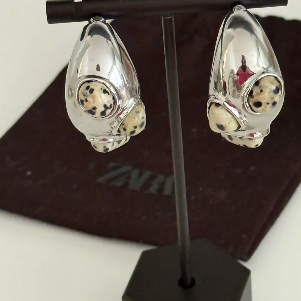 Zara EUC crescent shaped silver toned earrings with stones